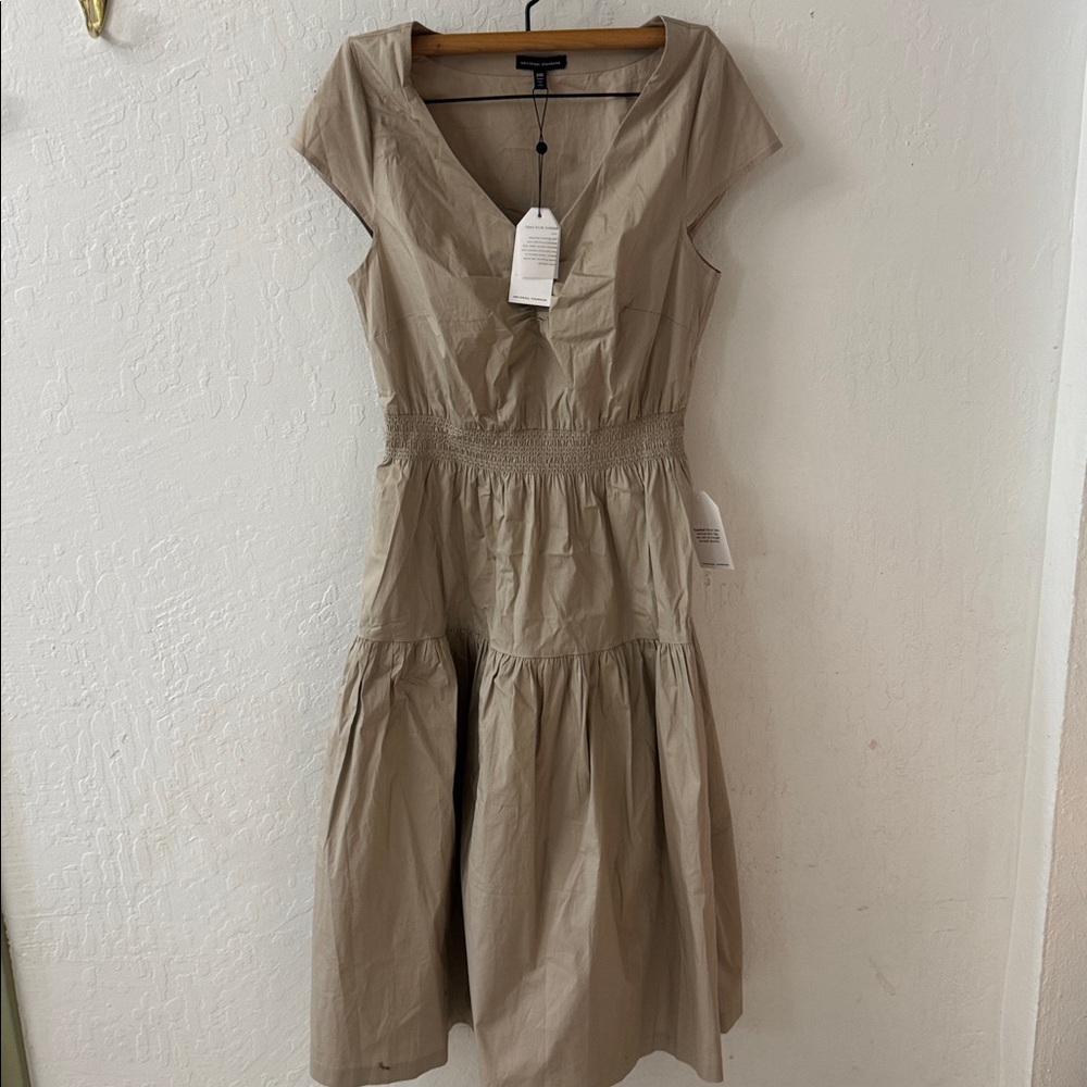 Universal Standard Ambroeus Smocked Tiered Stretch Poplin Dress 2XS Brown - Picture 2 of 5